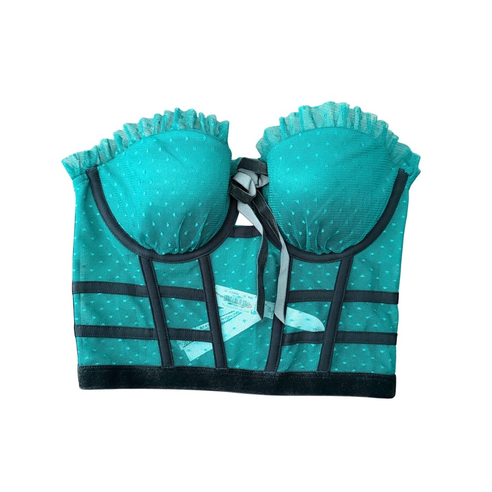 Victorias Secret Green Polka Dot Mesh Velvet Bustier Top 32B NWT Romantic‎